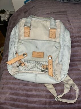 Doughnut Light Blue Canvas Backpack with Tan Accents